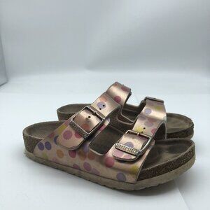 Birkenstock Arizona Metallic Pink Polka Dot Slide Sandal Youth Girl sz 11